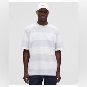 Lululemon Heavyweight Striped Gray & White Cotton Jersey T-Shirt Size: Medium